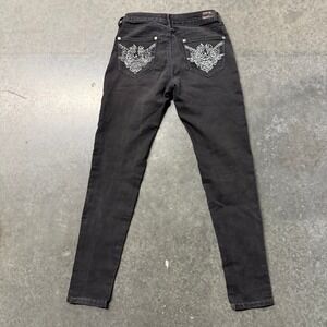 Iris Jeans Black Skinny Denim Rhinestone Embellished Back Pockets Size 5 4435
